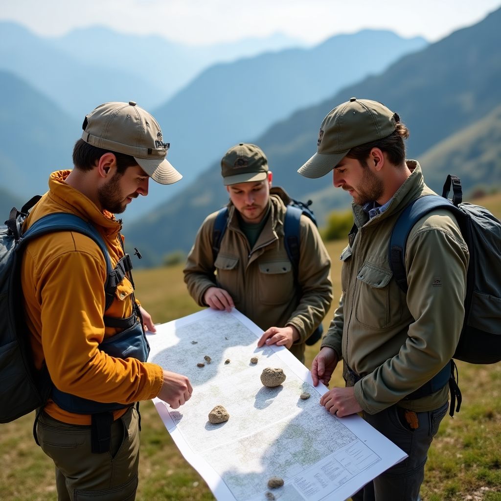 Geologi che analizzano campioni di roccia sul campo